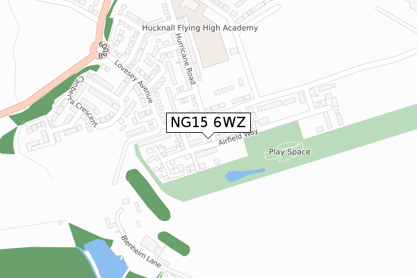 NG15 6WZ map - large scale - OS Open Zoomstack (Ordnance Survey)