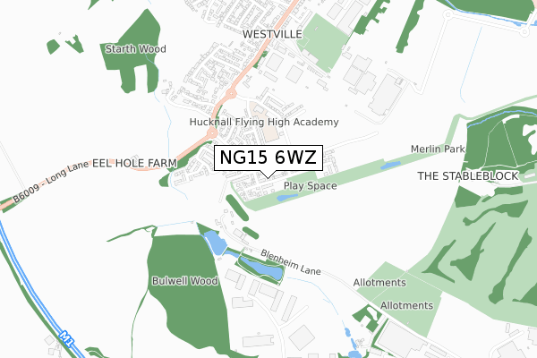 NG15 6WZ map - small scale - OS Open Zoomstack (Ordnance Survey)