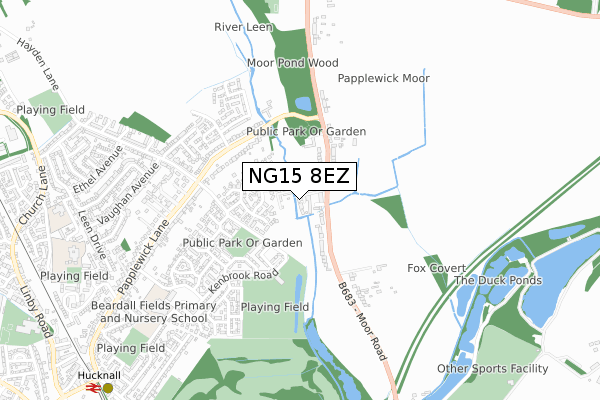 NG15 8EZ map - small scale - OS Open Zoomstack (Ordnance Survey)