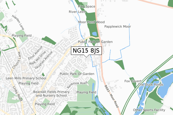 NG15 8JS map - small scale - OS Open Zoomstack (Ordnance Survey)