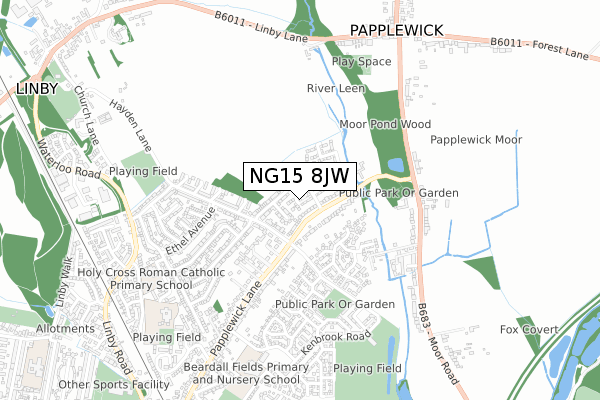 NG15 8JW map - small scale - OS Open Zoomstack (Ordnance Survey)
