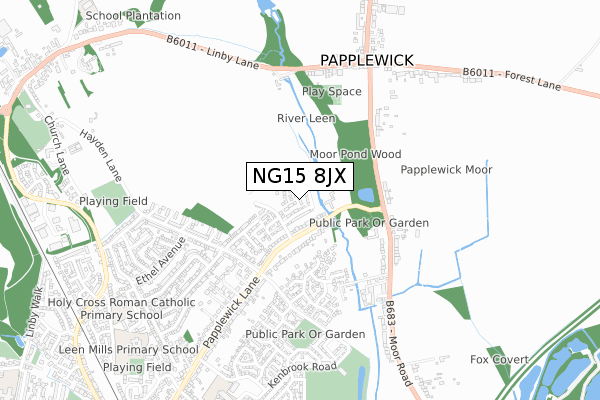 NG15 8JX map - small scale - OS Open Zoomstack (Ordnance Survey)
