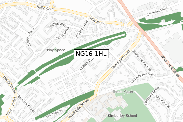 NG16 1HL map - large scale - OS Open Zoomstack (Ordnance Survey)