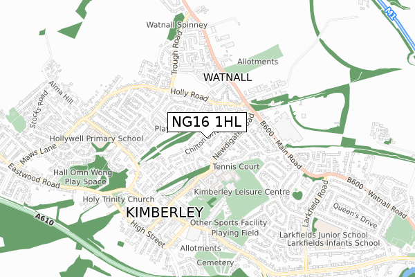 NG16 1HL map - small scale - OS Open Zoomstack (Ordnance Survey)