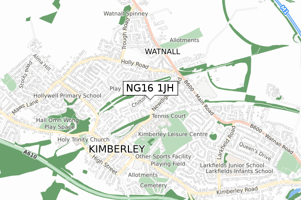 NG16 1JH map - small scale - OS Open Zoomstack (Ordnance Survey)