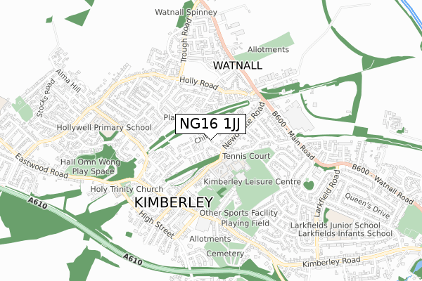 NG16 1JJ map - small scale - OS Open Zoomstack (Ordnance Survey)