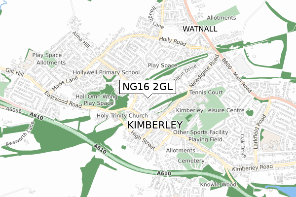 NG16 2GL map - small scale - OS Open Zoomstack (Ordnance Survey)