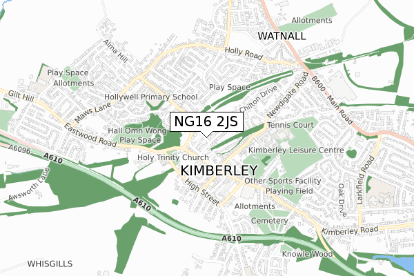 NG16 2JS map - small scale - OS Open Zoomstack (Ordnance Survey)