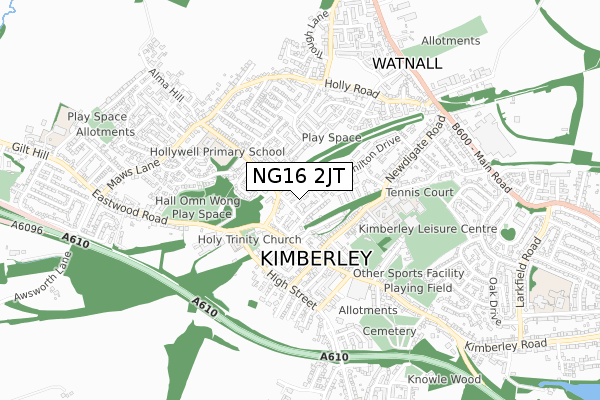 NG16 2JT map - small scale - OS Open Zoomstack (Ordnance Survey)