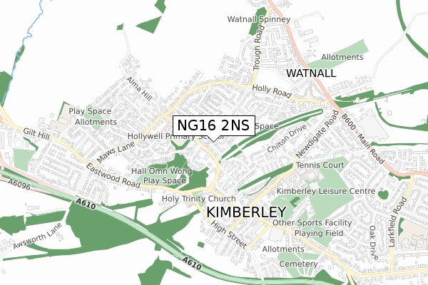 NG16 2NS map - small scale - OS Open Zoomstack (Ordnance Survey)