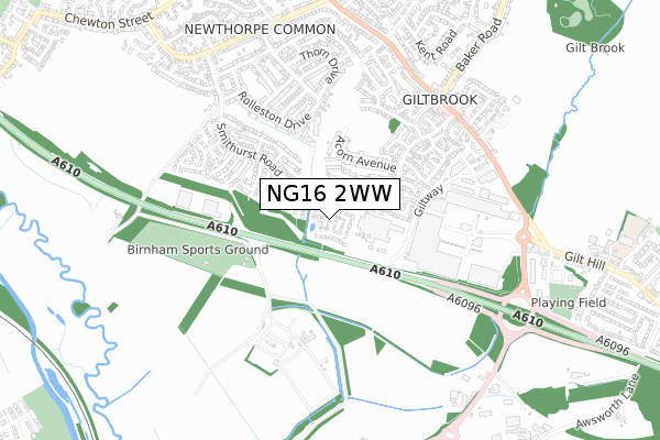 NG16 2WW map - small scale - OS Open Zoomstack (Ordnance Survey)