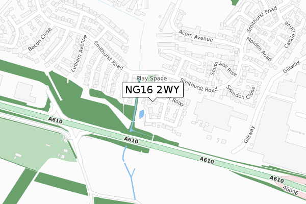 NG16 2WY map - large scale - OS Open Zoomstack (Ordnance Survey)