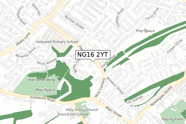 NG16 2YT map - large scale - OS Open Zoomstack (Ordnance Survey)