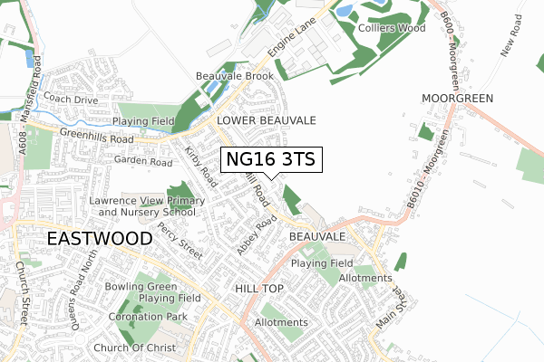 NG16 3TS map - small scale - OS Open Zoomstack (Ordnance Survey)