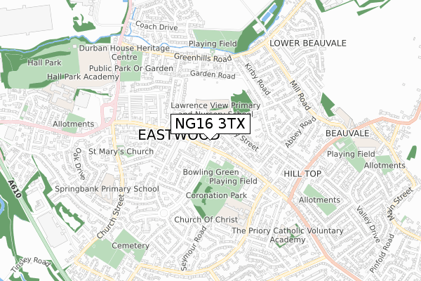 NG16 3TX map - small scale - OS Open Zoomstack (Ordnance Survey)