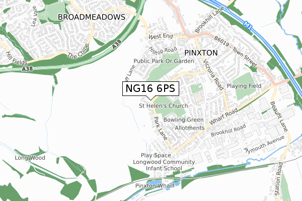 NG16 6PS map - small scale - OS Open Zoomstack (Ordnance Survey)