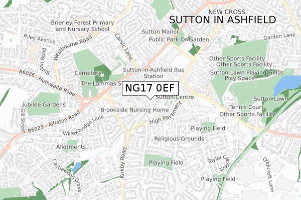 NG17 0EF map - small scale - OS Open Zoomstack (Ordnance Survey)