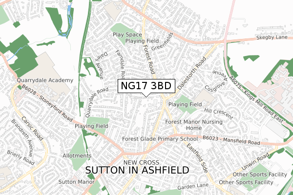 NG17 3BD map - small scale - OS Open Zoomstack (Ordnance Survey)