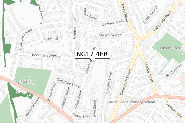 NG17 4ER map - large scale - OS Open Zoomstack (Ordnance Survey)