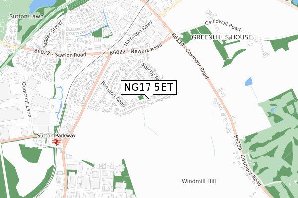 NG17 5ET map - small scale - OS Open Zoomstack (Ordnance Survey)