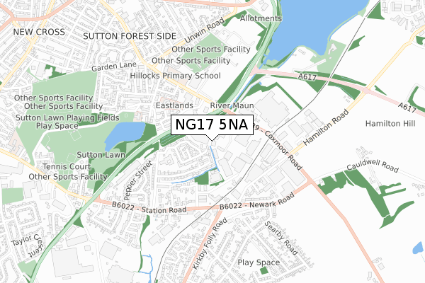 NG17 5NA map - small scale - OS Open Zoomstack (Ordnance Survey)