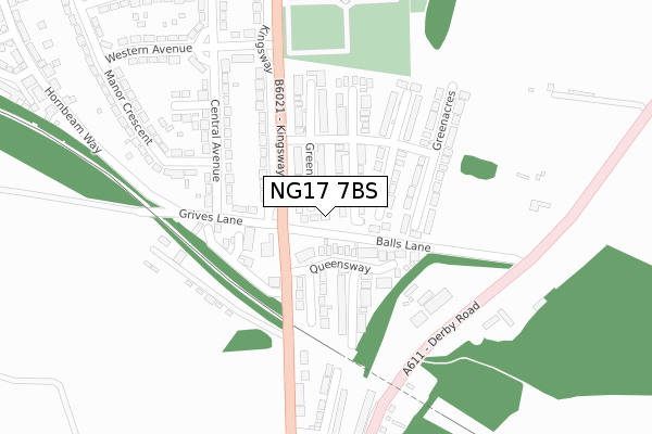 NG17 7BS map - large scale - OS Open Zoomstack (Ordnance Survey)