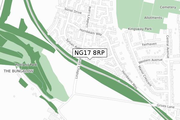 NG17 8RP map - large scale - OS Open Zoomstack (Ordnance Survey)