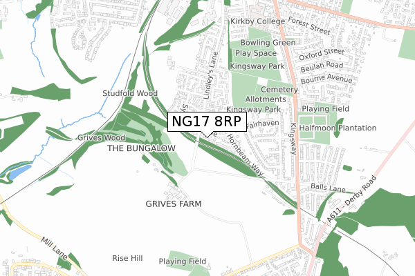 NG17 8RP map - small scale - OS Open Zoomstack (Ordnance Survey)