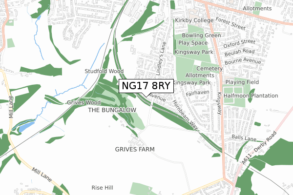 NG17 8RY map - small scale - OS Open Zoomstack (Ordnance Survey)