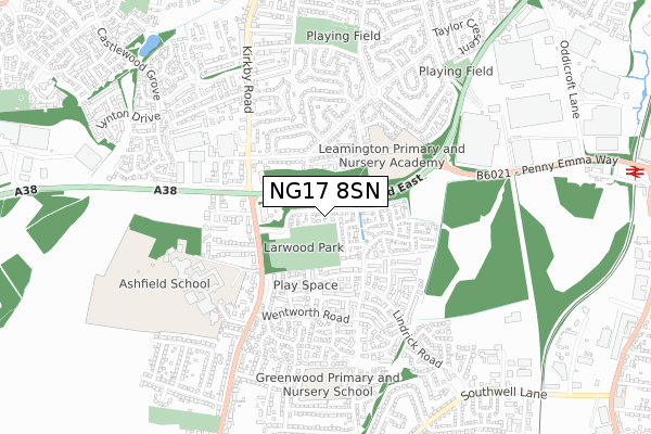 NG17 8SN map - small scale - OS Open Zoomstack (Ordnance Survey)