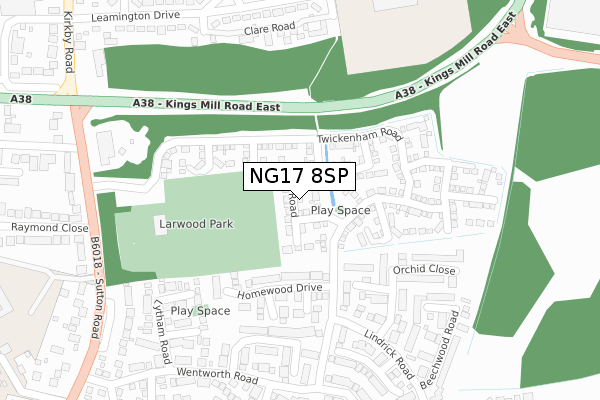NG17 8SP map - large scale - OS Open Zoomstack (Ordnance Survey)