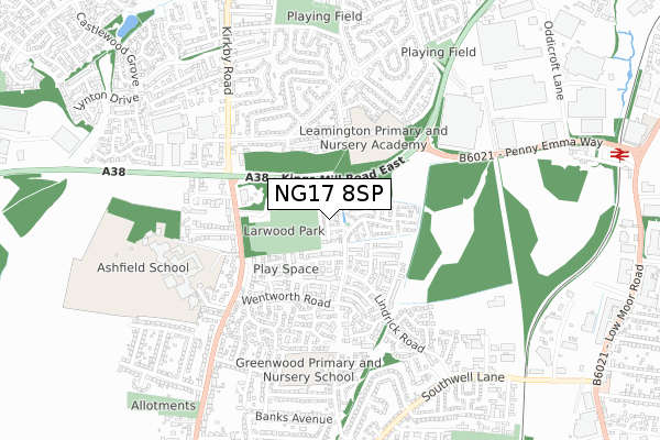 NG17 8SP map - small scale - OS Open Zoomstack (Ordnance Survey)