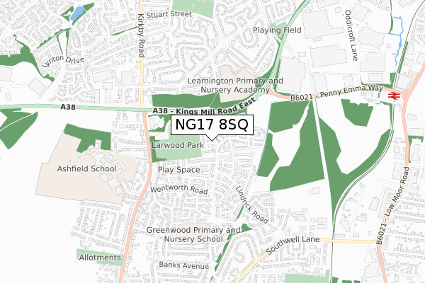 NG17 8SQ map - small scale - OS Open Zoomstack (Ordnance Survey) NG17 8SQ map - small scale - OS Open Zoomstack (Ordnance Survey)