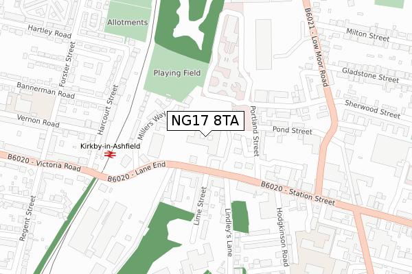 NG17 8TA map - large scale - OS Open Zoomstack (Ordnance Survey)
