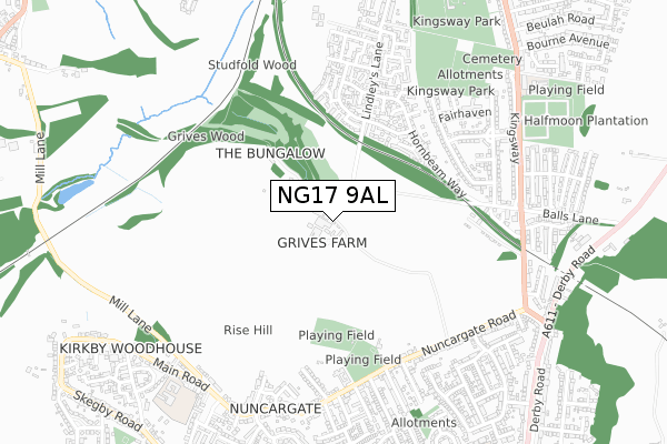 NG17 9AL map - small scale - OS Open Zoomstack (Ordnance Survey)