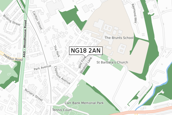 NG18 2AN map - large scale - OS Open Zoomstack (Ordnance Survey) NG18 2AN map - large scale - OS Open Zoomstack (Ordnance Survey)