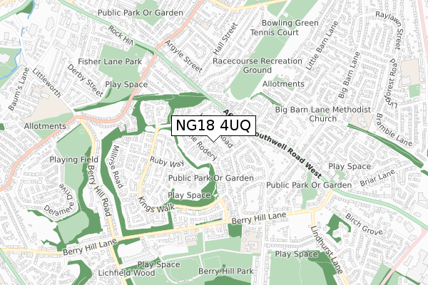 NG18 4UQ map - small scale - OS Open Zoomstack (Ordnance Survey)