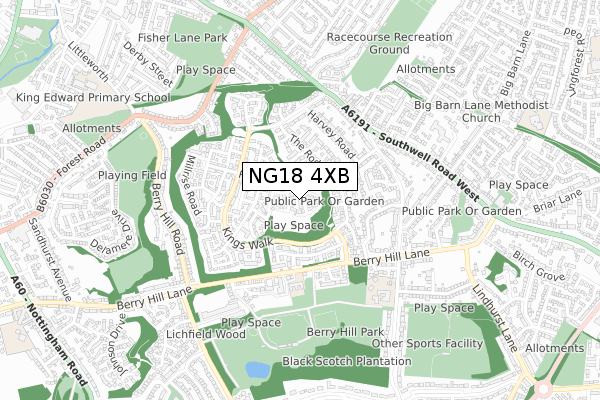 NG18 4XB map - small scale - OS Open Zoomstack (Ordnance Survey)