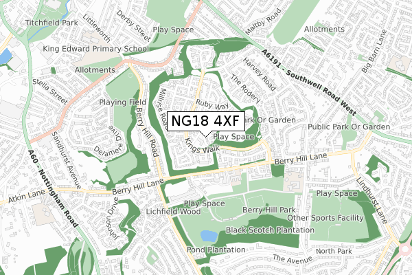 NG18 4XF map - small scale - OS Open Zoomstack (Ordnance Survey)