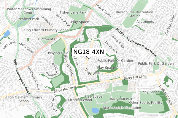 NG18 4XN map - small scale - OS Open Zoomstack (Ordnance Survey) NG18 4XN map - small scale - OS Open Zoomstack (Ordnance Survey)