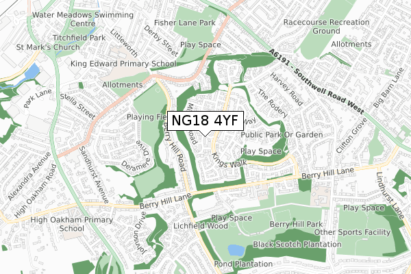 NG18 4YF map - small scale - OS Open Zoomstack (Ordnance Survey)