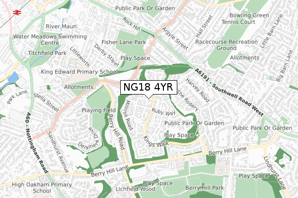 NG18 4YR map - small scale - OS Open Zoomstack (Ordnance Survey)