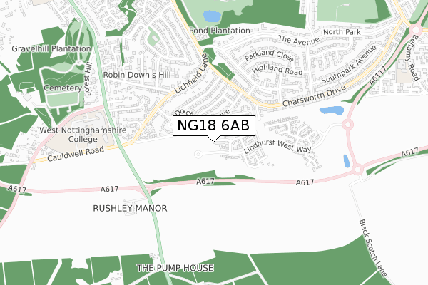NG18 6AB map - small scale - OS Open Zoomstack (Ordnance Survey) NG18 6AB map - small scale - OS Open Zoomstack (Ordnance Survey)