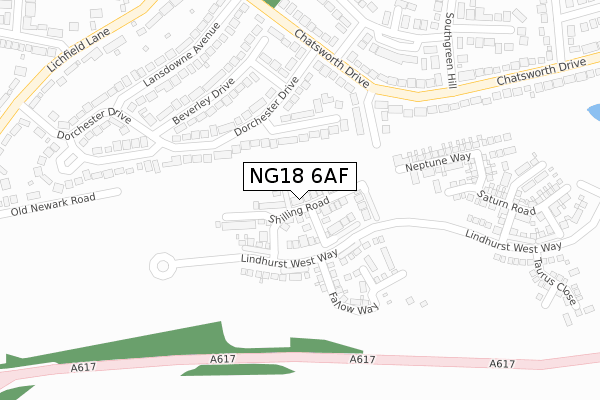 NG18 6AF map - large scale - OS Open Zoomstack (Ordnance Survey)