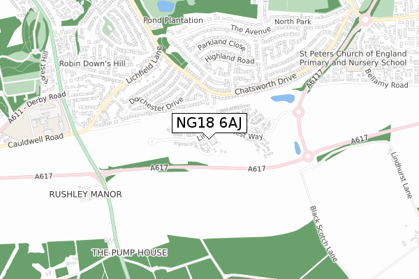 NG18 6AJ map - small scale - OS Open Zoomstack (Ordnance Survey)
