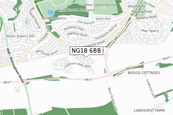 NG18 6BB map - small scale - OS Open Zoomstack (Ordnance Survey)