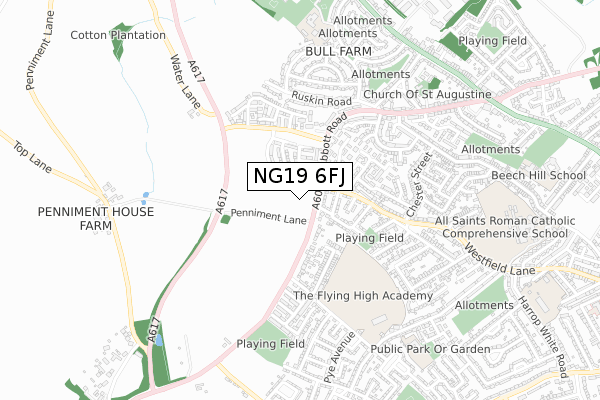 NG19 6FJ map - small scale - OS Open Zoomstack (Ordnance Survey)