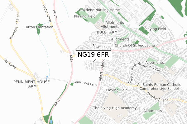 NG19 6FR map - small scale - OS Open Zoomstack (Ordnance Survey)