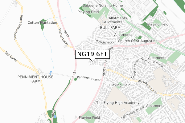 NG19 6FT map - small scale - OS Open Zoomstack (Ordnance Survey)