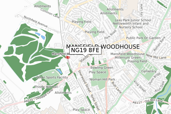 NG19 8FE map - small scale - OS Open Zoomstack (Ordnance Survey)